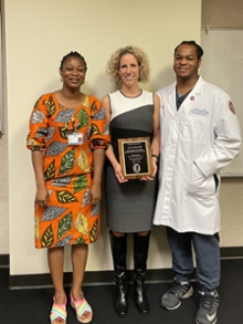 Pictured with Dr. Hasty are (L to R): Dr. Olufunto Badmus, Instructor, and Breland Crudup, graduate student who served as hosts for her visit to the department.